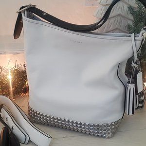 COACH Legacy Pebbled Leather Studded White Duffle